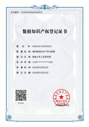 人工智能领域数据知识产权登记证书样式（来源：海南省知识产权局）